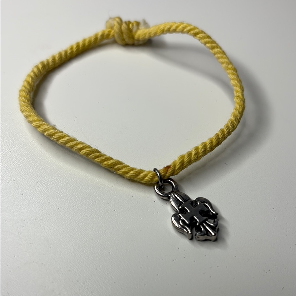 Yellow Cord Bracelet with Silver Heart Charm